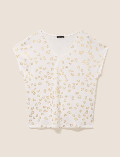 T-shirt droit col v manches courtes couleur or femme