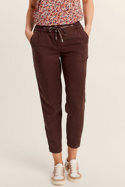 Pantalon flou taille basculée marron foncé femme