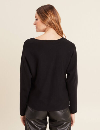 Pull manches longues strass noir femme