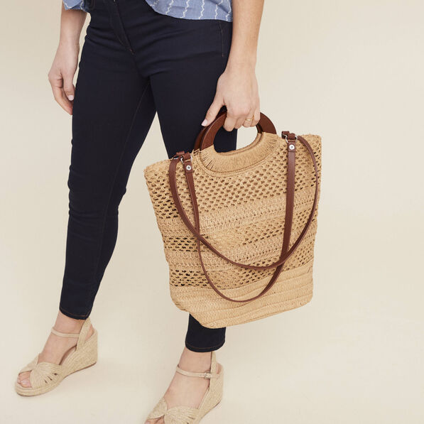 Sac cabas tressé sable femme