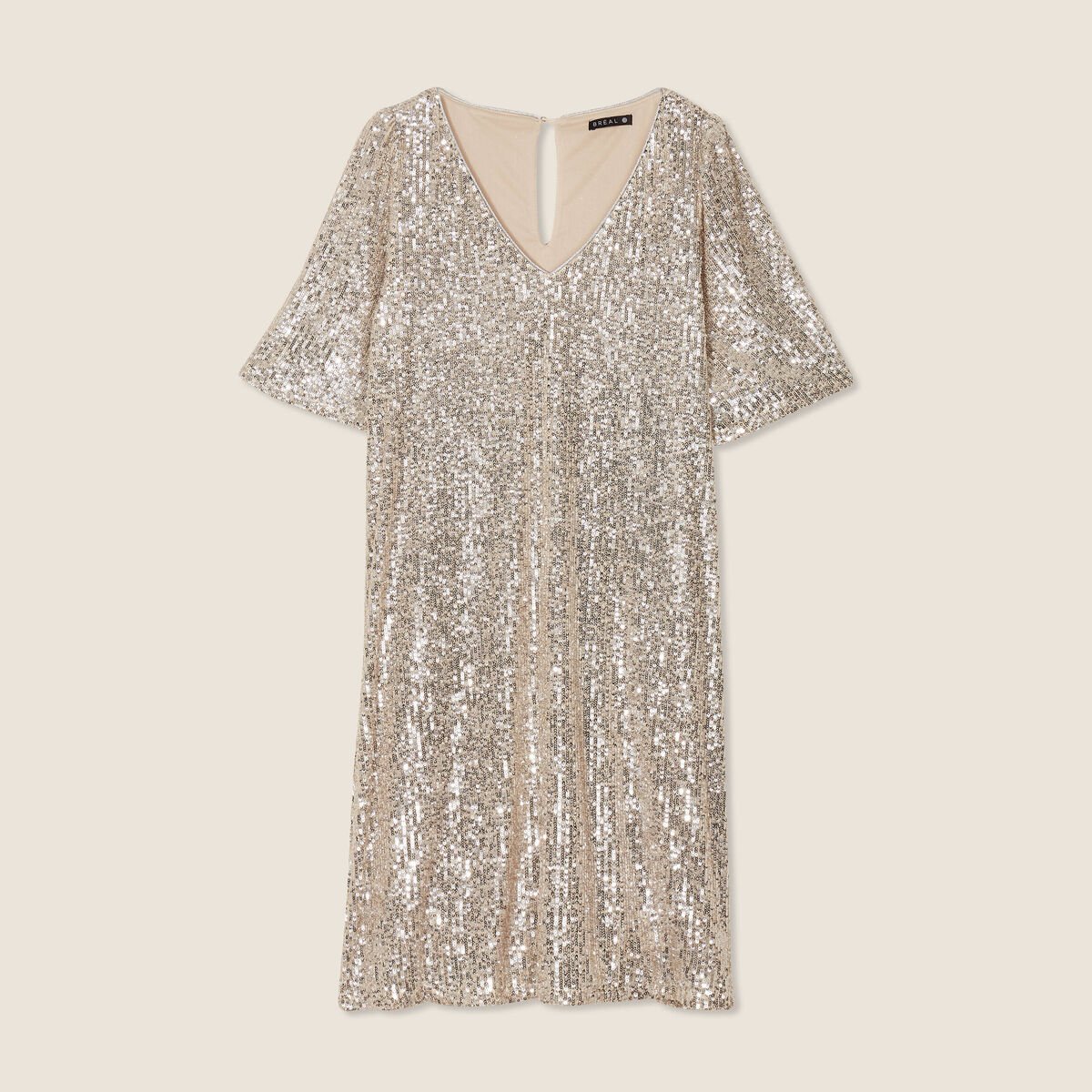 Robe évasée sequins couleur or femme