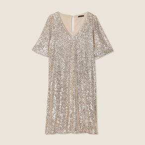 Robe évasée sequins couleur or femme