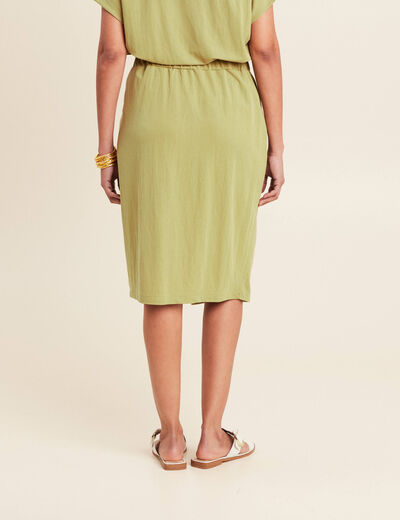 Jupe droite effet portefeuille vert olive femme
