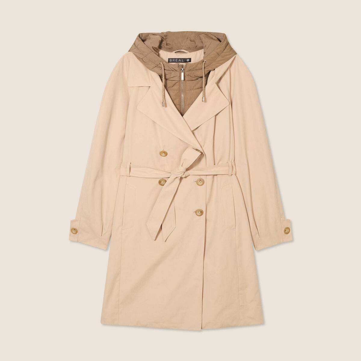 Trench ceinturé à capuche beige femme