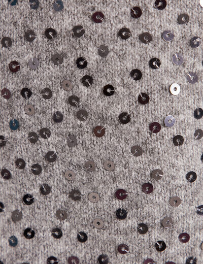 Pull manches longues sequins gris clair femme