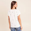 T-shirt col v broderie manches courtes ecru femme