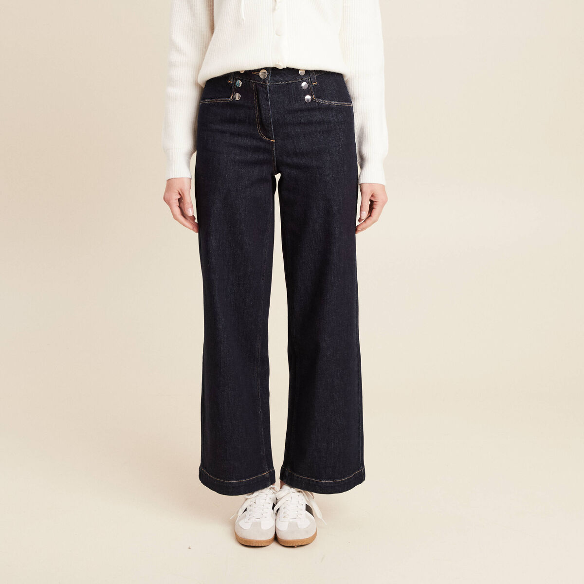 Jean large &agrave; pont denim brut femme