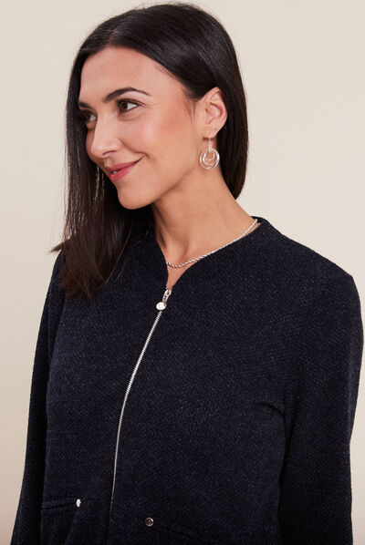 Gilet manches longues zippé bleu marine femme