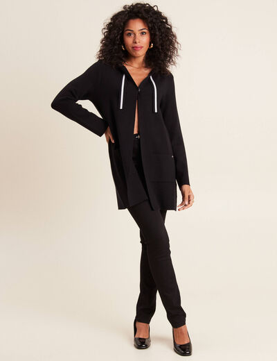 Gilet long à capuche noir femme