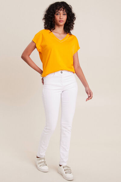 Jean magique ajusté taille standard blanc femme