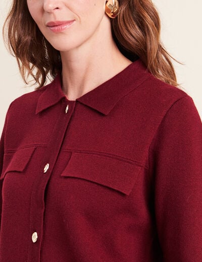 Gilet col chemise manches longues bordeaux femme