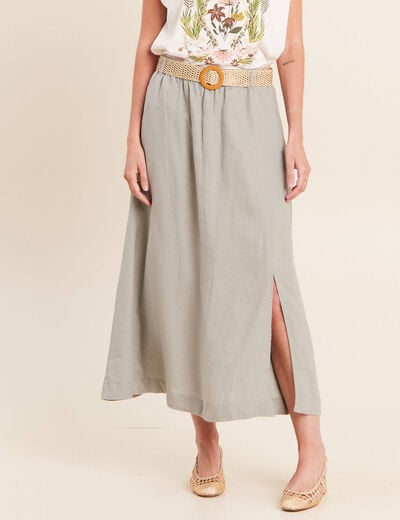 Jupe aspect lin avec ceinture amovible vert clair femme