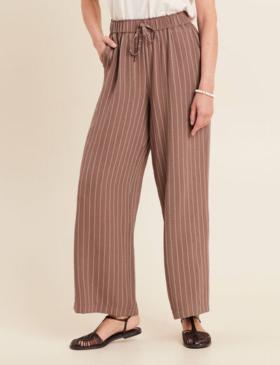 Pantalon large taille haute taupe femme