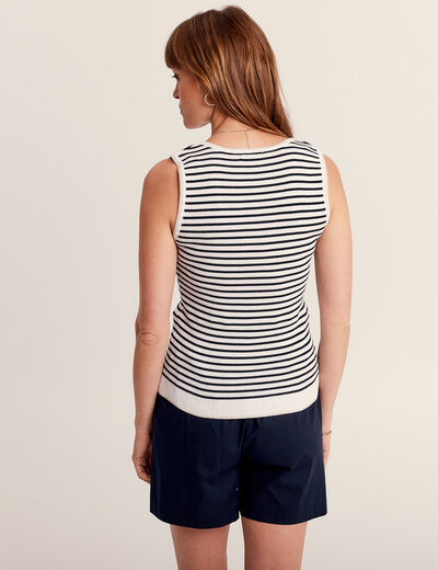 Pull débardeur col en V bleu marine femme