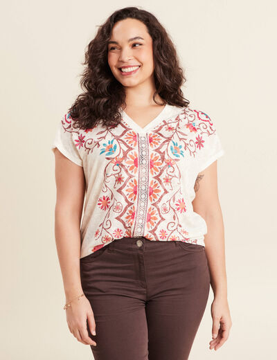 T-shirt manches courtes ecru femme