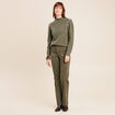 Pull col rond manches longues vert kaki femme