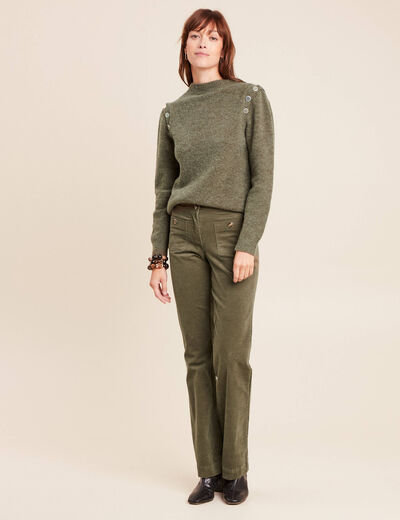 Pull col rond manches longues vert kaki femme