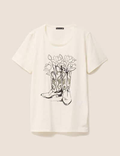 T-shirt cintré court manches courtes ecru femme