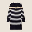 Robe tricot droite col en V bleu foncé femme