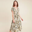 robe longue évasée col v manches courtes vert femme