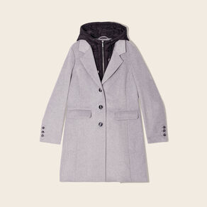 Manteau droit à capuche gris clair femme