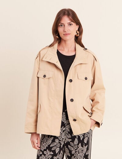Trench col montant doubl&eacute; beige femme
