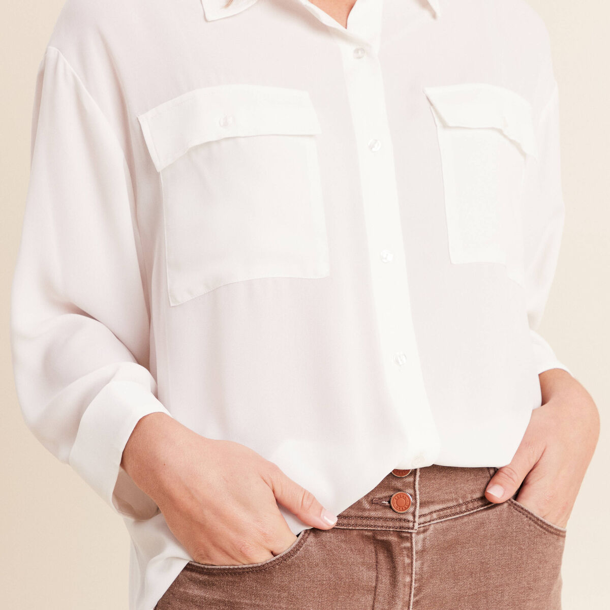 Chemise ample col chemise manches 3/4 ecru femme