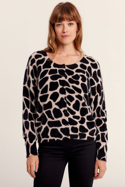 Gilet manches longues boutonné noir femme
