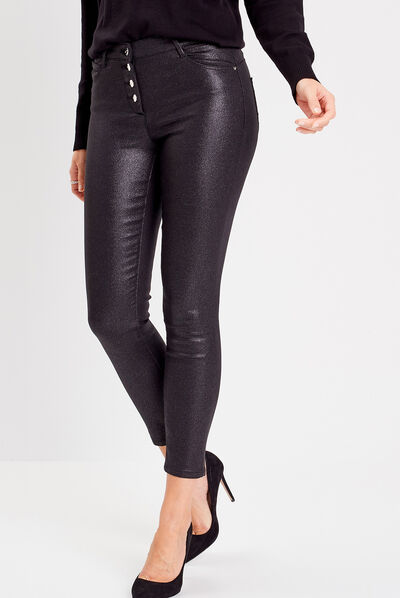 Pantalon ajusté enduit noir femme