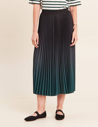 Jupe midi patineuse pliss&eacute;e vert fonc&eacute; femme