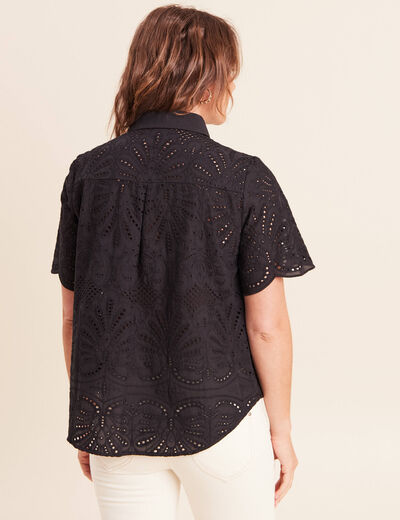 Chemise manches courtes brod&eacute;e noir femme