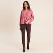 Blouse ample manches longues brod&eacute;e mauve femme