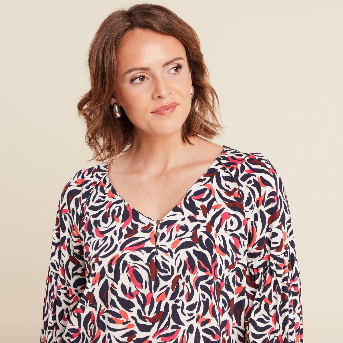 Blouse manches 3/4 rose femme