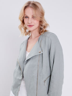 Veste droite zippee vert clair femme
