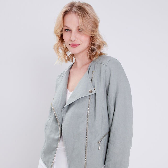 Veste droite zippée vert clair femme