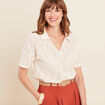 T-shirt col chemise ecru femme
