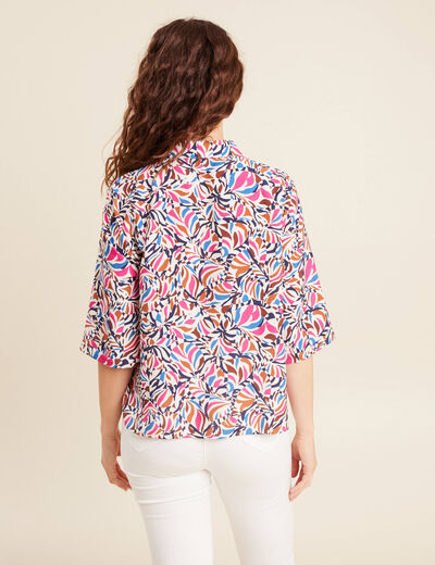 Chemise fluide col chemise manches 3/4 bleu femme