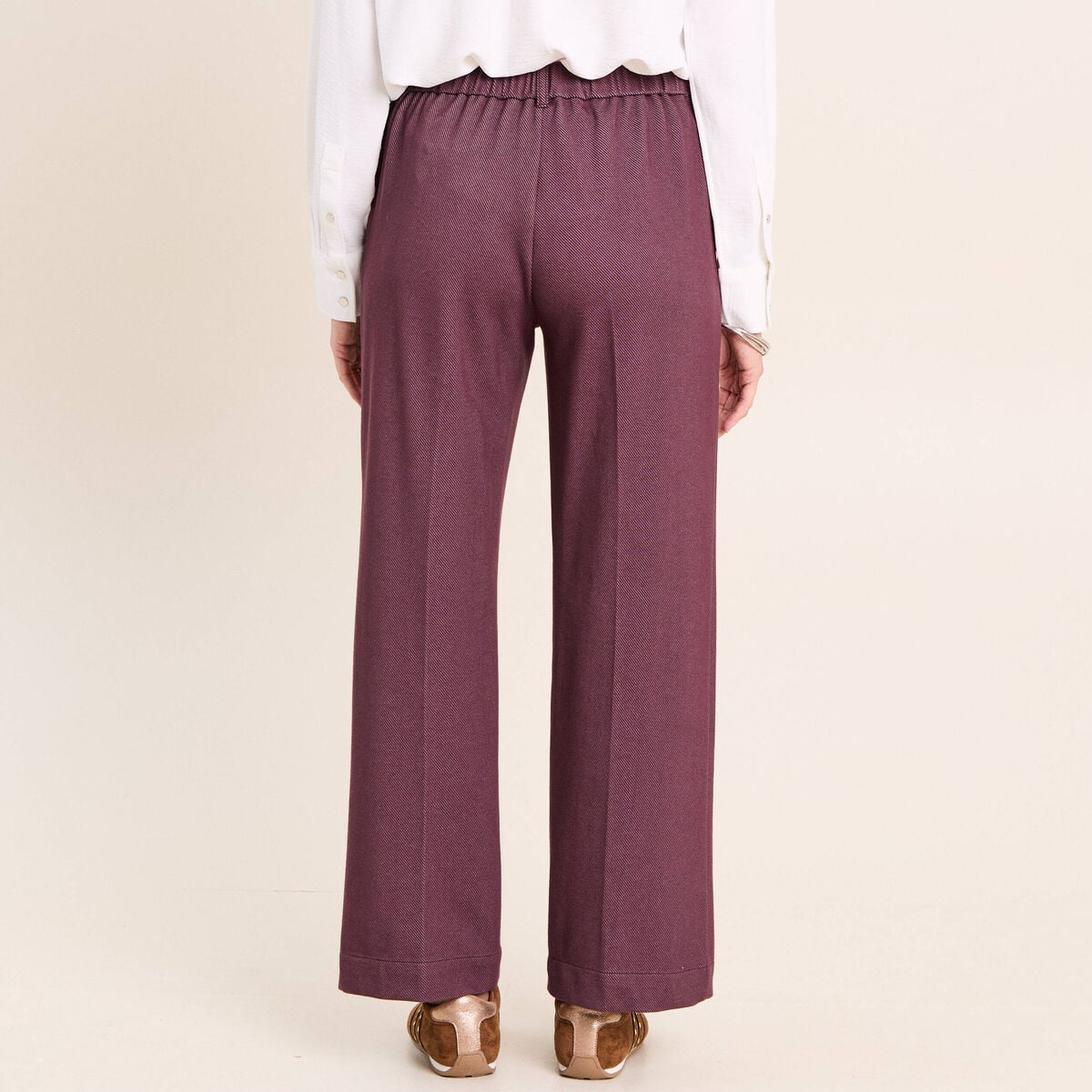 Jean large 7/8&egrave;me bordeaux femme