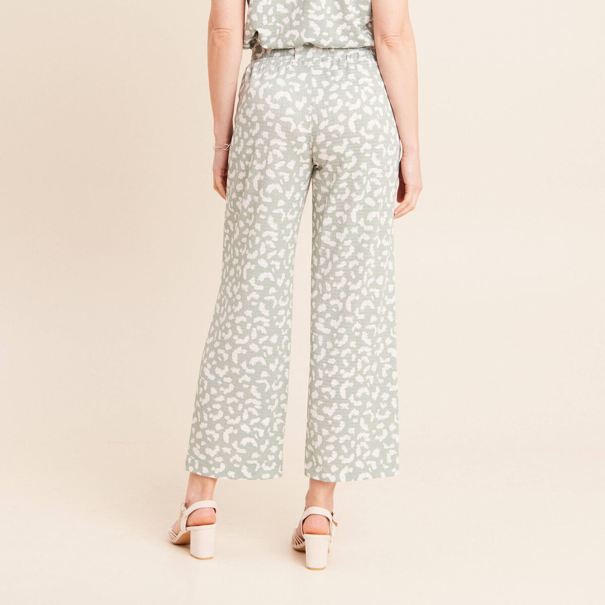 Pantalon coupe large 7/8&egrave;me taille haute taupe femme