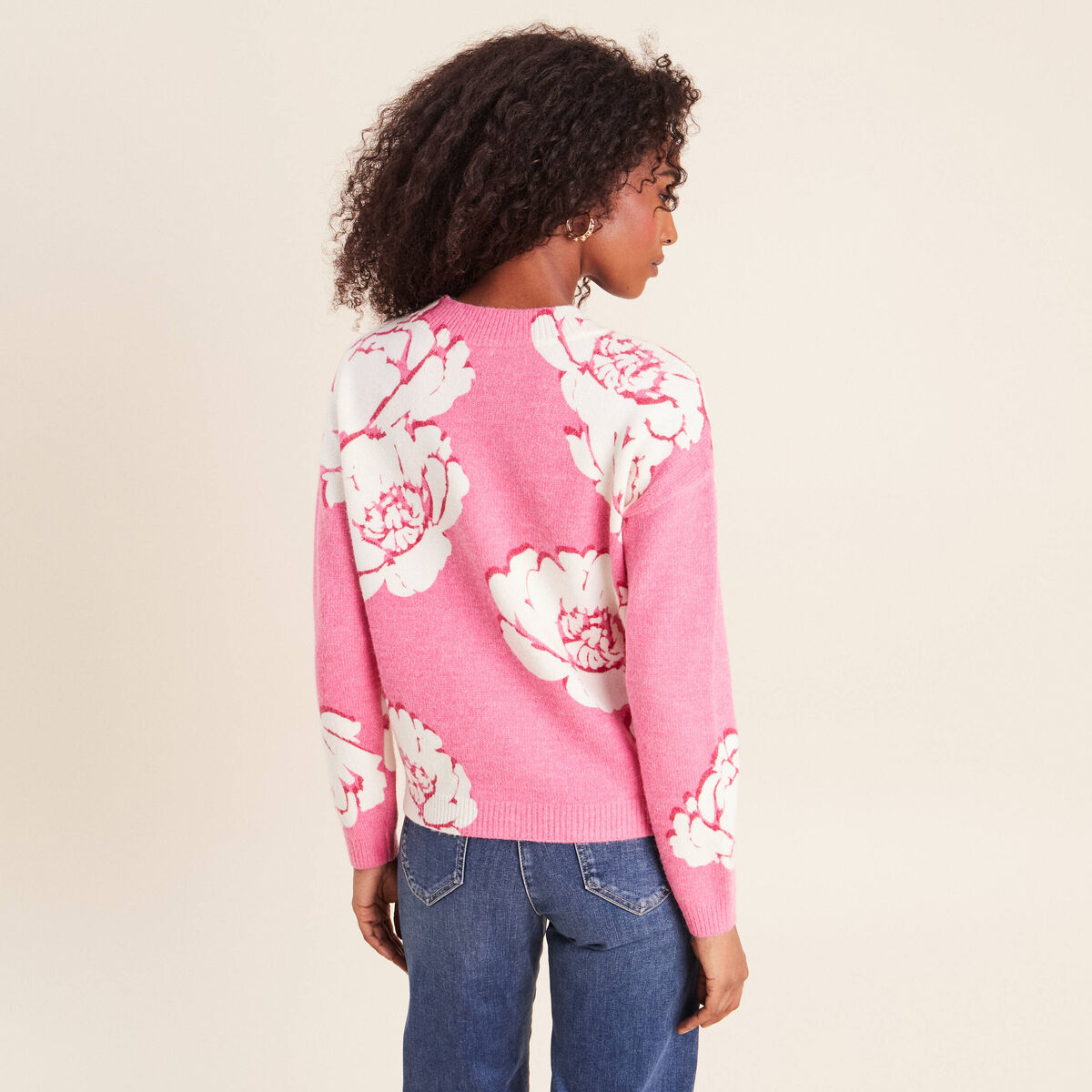 Pull col rond rose femme