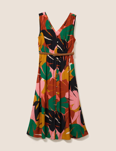 Robe midi évasée ceinturée multicolore femme