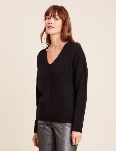 Pull en cachemire col v noir femme