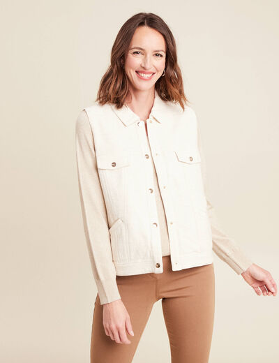 Blouson sans manches cintr&eacute; ecru femme