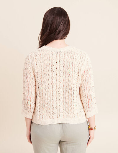 Gilet manches 3/4 ajour&eacute; ecru femme