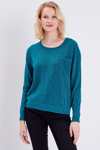 Pull manches longues vert foncé femme