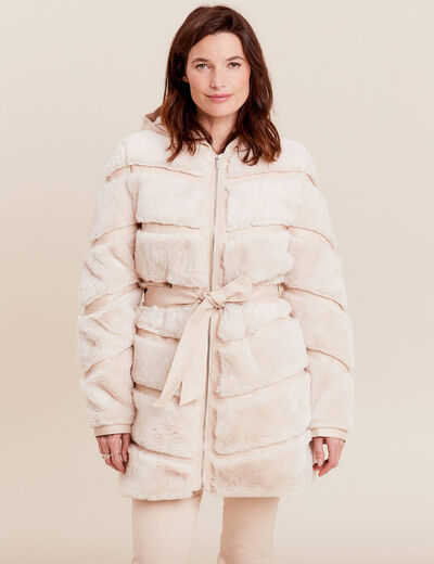 Manteau fausse fourrure ivoire femme