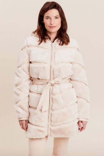 Manteau fausse fourrure ivoire femme