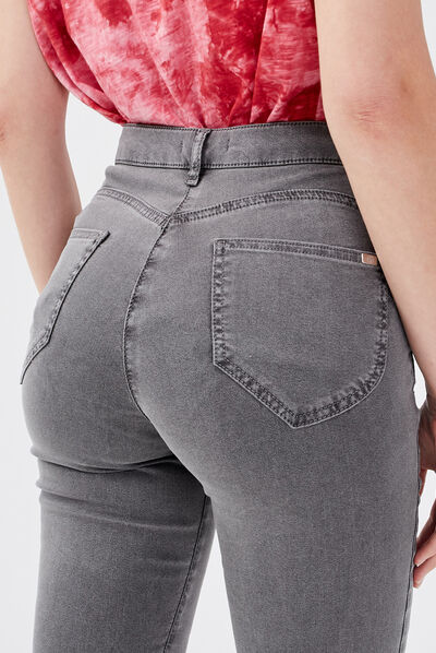 Jeans léger taille standard 7/8ème denim gris femme