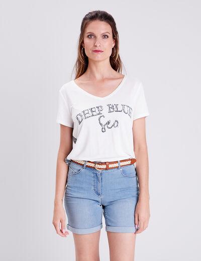T-shirt manches courtes ecru femme