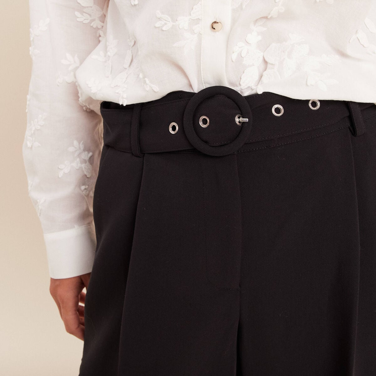 Pantalon droit 7/8&egrave;me taille haute noir femme